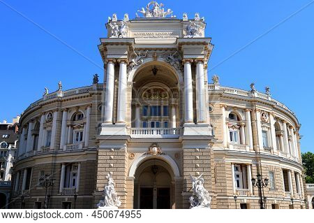 Opera And Ballet Theater Odesa. Beautiful Building Of Opera House In Baroque Style In City Odessa Uk