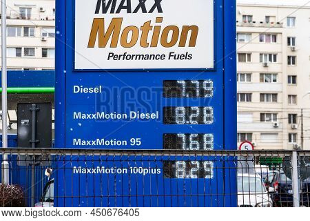 Price Of Fuel. View Of Omv Gas Station In Bucharest, Romania, 2022