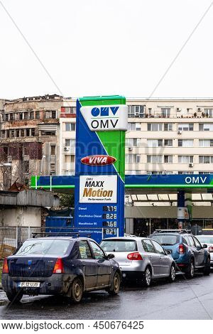 Price Of Fuel. View Of Omv Gas Station In Bucharest, Romania, 2022