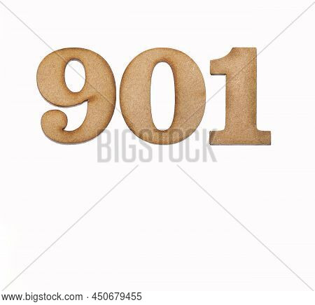 Number 901 In Wood, Isolated On White Background