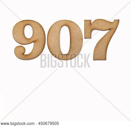 Number 907 In Wood, Isolated On White Background