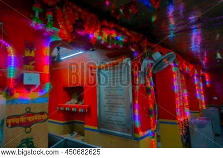 Blurred Image Of Jaisalmer, Rajasthan, India. Inside View Of Tanot Mata Mandir At India Pakistan Bor