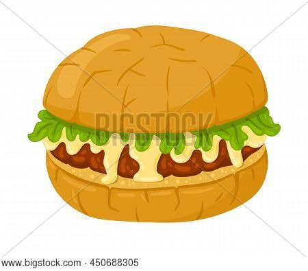 Cartoon Pambazo With Meat With Vegetables Vector Illustration Mexican Traditional Food. Isolated On 