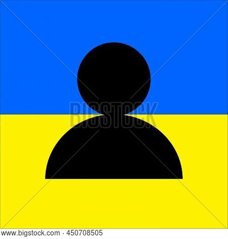 Ukraine Flag Blue And Yellow With A Man Silhouette Icon Isolated Vector Illustration. Stop War, Supp