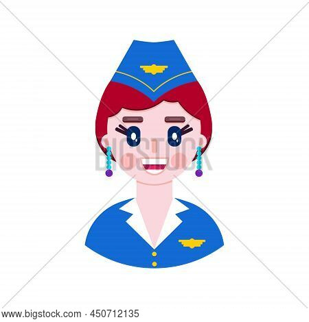 Woman Fly Attendant In Flat Style On White Background.