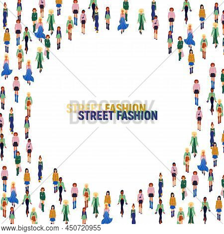 Women In Trendy Clothes. Fashion Flat Style Vectorframe