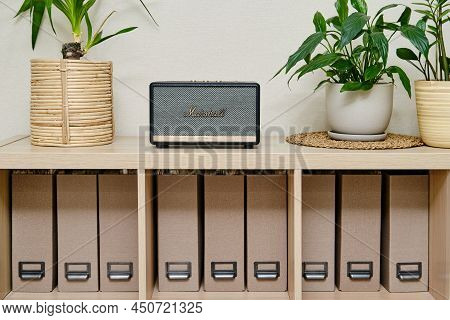 Marshall Acoustic Music Speaker In Retro Style With Bluetooth Connection. Vintage Acton Ll Sound Col