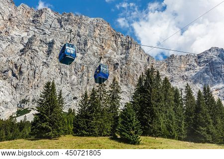 Ski Lift In Summer. Cable Car. View From The Mountain. Beautiful Landscape. Ski Track In Summer. Fun
