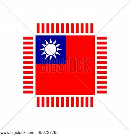 Flag Of Taiwan. Integrated Circuit Icon In Colors Of Taiwanese Flag. Semiconductor Manufacturing. Pr