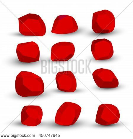 Cartoon Stones. Rock Stone Isometric Set. Red Boulders, Natural Building Block Shapes, Wall Stones. 