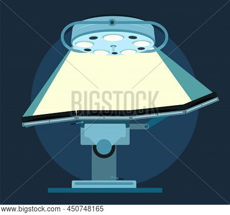 Surgeons Table. With Glowing Lights On Top. Medical Operating Equipment. Ambulance And Hospital. Sid