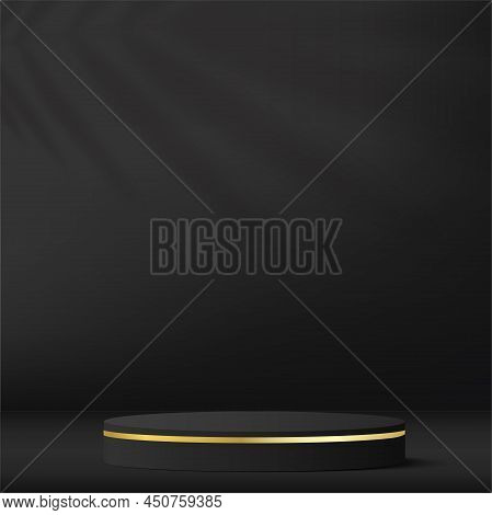 Abstract Background With Black Color Podium For Presentation. Vector
