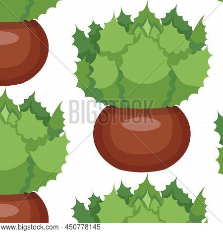Cactus In A Pot. Seamless Pattern. Vector Stock Illustration.