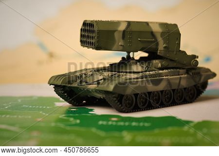Model Of Panzer Rocket Launcher Vehicle Of Russian Army On Map