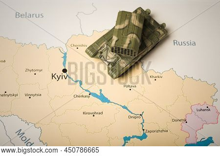Model Of Panzer Rocket Launcher Vehicle Of Russian Army On Map