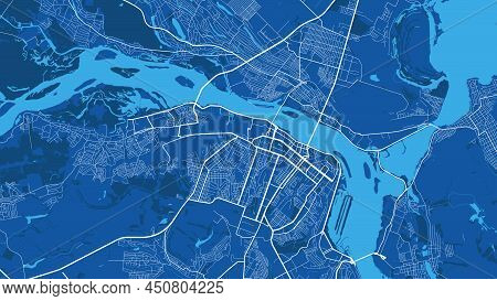 Detailed Vector Map Poster Of Dnipro City Administrative Area. Blue Skyline Panorama. Decorative Gra