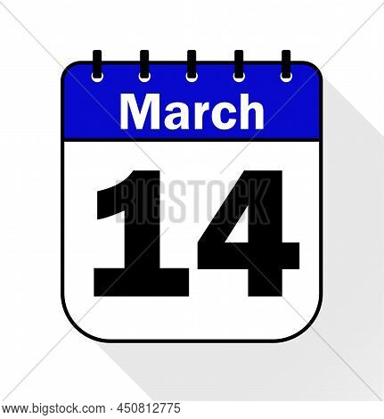 March Day 14 Blue - Calendar Icon - Vector Illustration