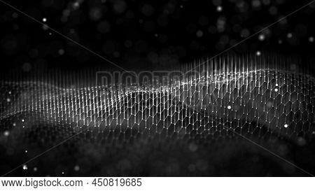 Black Technology Background Abstract Polygonal Contact. Technological Patterns Abstract Connection D