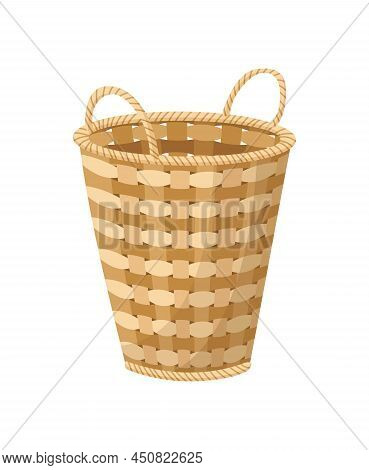 Wicker Basket Icon. Container Hand Woven. Decorative Accessorie For Storage Or Carrying. Straw Handm