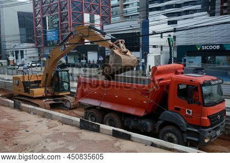 Salvador, Bahia, Brazil - January 28, 2022: View Of The Brt System Implementation Works In The Itaig
