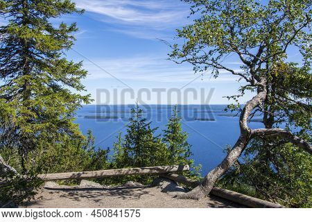 Natural Terrace With Trees Of Ukko-koli Hill  And View To Lake Pielinen On The Background, Koli Nati