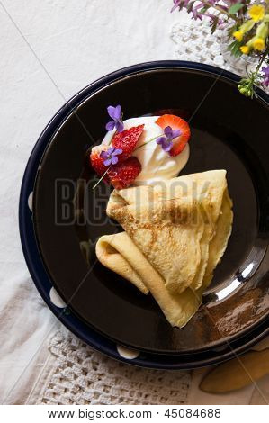 Pancakes, Strawberries And Cream