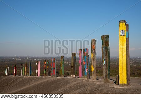 Bottrop, Germany - April 27, 2021: Haniel Tip, Landmark Of Ruhr Metropolis Against Sky On April 27, 