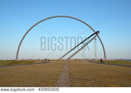 Herten, Germany - March  29, 2021: Hoheward Tip, Landmark Of Ruhr Metropolis Against Sky On March 29