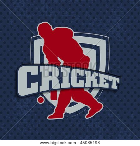 Silhouette de batteur dans le jeu d'action sur la victoire de fond trophée avec cricket de texte.