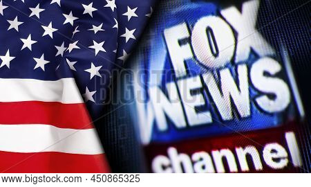 American Flag On A Fox News Logo Channel Background On A Tv Monitor Screen Background For Copy-paste