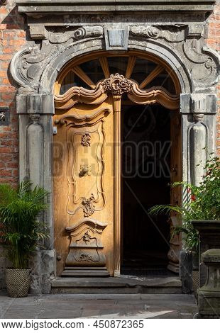Gdansk, Poland - Sept 6, 2020: Entrance To Old House At Piwna Street In Gdansk