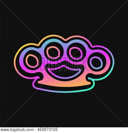 Brass Knuckles With Trendy Gradient T-shirt Print. Vector Line Cartoon Illustration. Brass Knuckles,