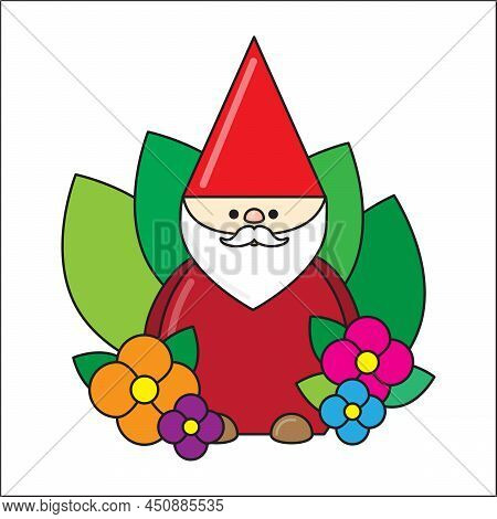 Santa Claus In Flowers For Decoration Design. Romantic Background. Christmas Poster Illustration. Ve