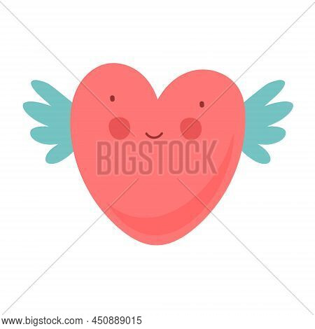 Sweet Heart. Cute Kawaii Heart With Wings Vector Illustration. Heart Childrens Illustration. Sweethe