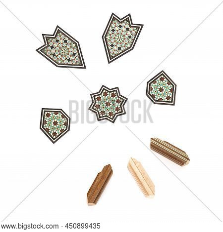 Khatam Pieces, Traditional Iranian Mosaic Technique. Isfahan, Iran. Abstract Background.