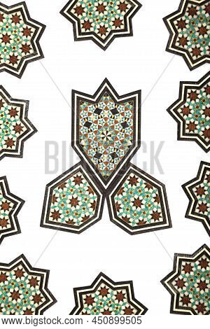 Khatam Pieces, Traditional Iranian Mosaic Technique. Isfahan, Iran. Abstract Background.