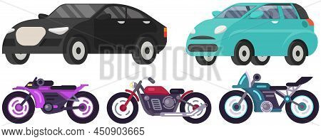 Set Of Modes Of Transport And Machine Shapes. Transport Isolated On White Background. Crossover, Hat