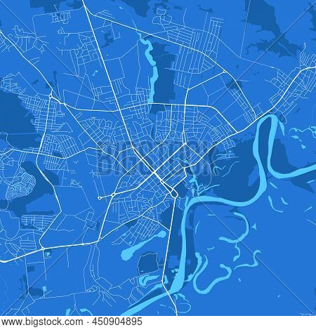 Detailed Vector Map Poster Of Chernihiv City Administrative Area. Blue Skyline Panorama. Decorative 