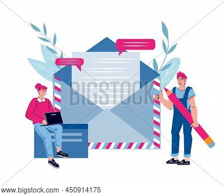 Mailing Services And Electronic Mail Message, Cartoon Vector Isolated On White.