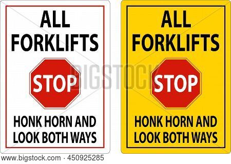 Honk Horn And Look Both Ways Sign On White Background