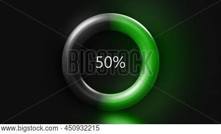 Gray Background.motion. The Ring On Which The Download Ran With A Green Shade From Zero Percent To O