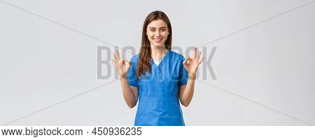 Healthcare Workers, Prevent Virus, Insurance And Medicine Concept. Confident Young Female Nurse, Doc