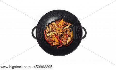 Fried Vegetables With Chicken. A Mix Of Chicken Fillet And Vegetables For Wok Noodles Isolated On A 