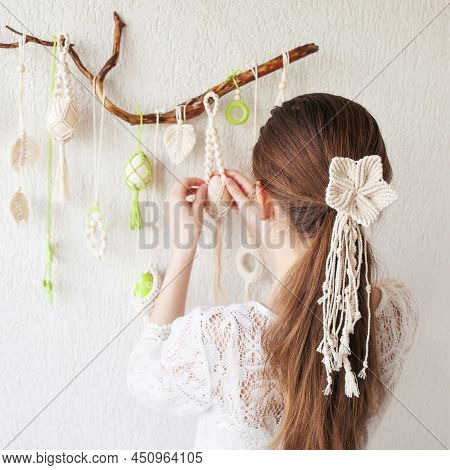 Classic, Simple And Elegant Hairstyle With Stylish Hair Accessory, Rear View. Little Girl Back Hairs