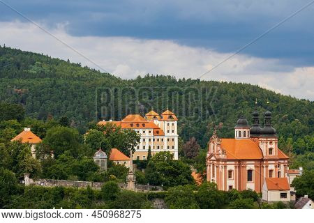 Castle and church in Valec, Western Bohemia, Czech Republic