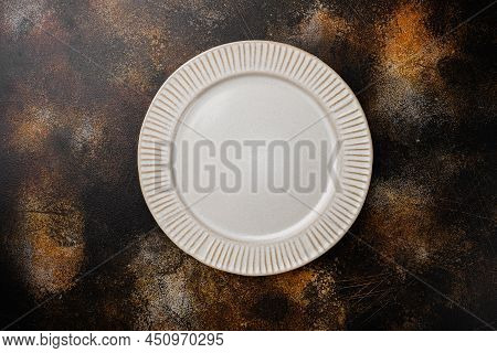 White Plate Empty Utensil Set With Copy Space For Text Or Food With Copy Space For Text Or Food, Top