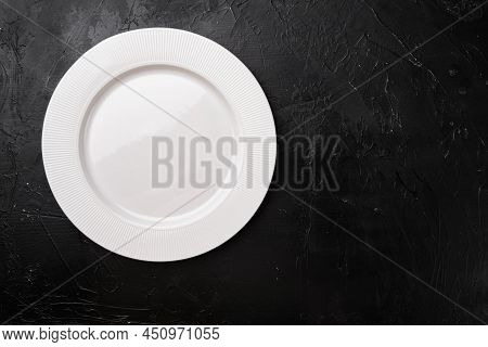 Porcelain Empty White Plate Set With Copy Space For Text Or Food With Copy Space For Text Or Food, T