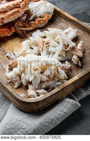 Boiled Blue Swimming Crab Parts Set, On Gray Background