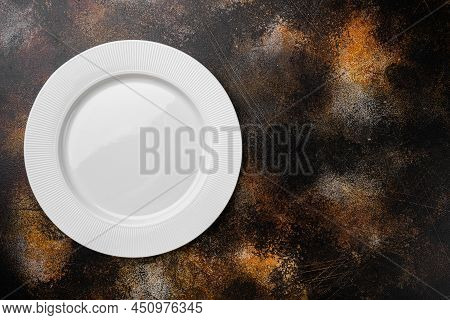Ceramic Empty White Plate Set With Copy Space For Text Or Food With Copy Space For Text Or Food, Top