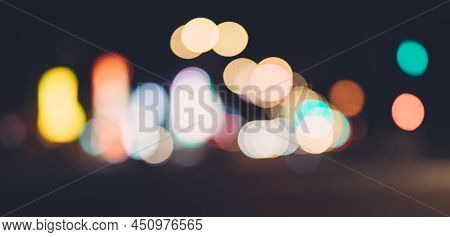 Night City Street Lights Bokeh Dark Background.